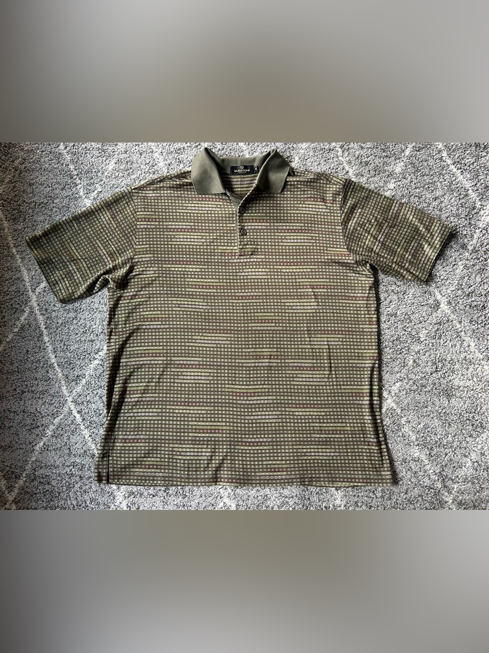 Vintage Men’s Bugatchi Uomo Polo Shirt Egyptian Cotton Olive Green Geometric M